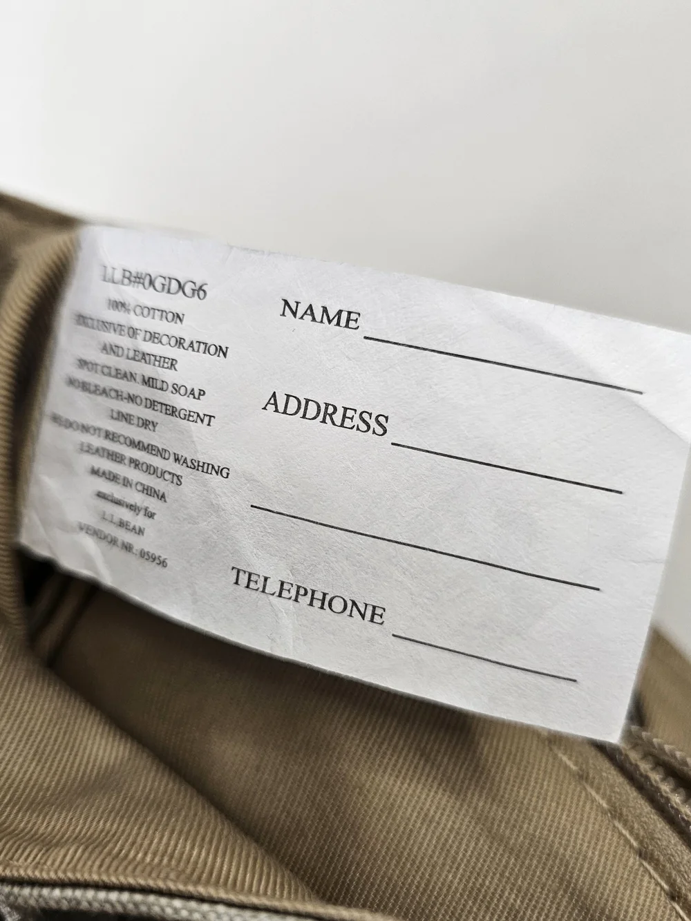 L.L. Bean beige canvas